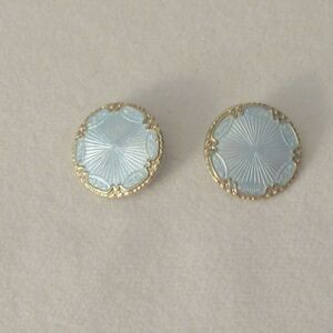 VOLMER BAHNER DENMARK Blue Guilloche Enameled Sterling Clip Earrings